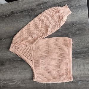 MANGO MNG Asymmetric Sleeve Knit Sweater in Peach